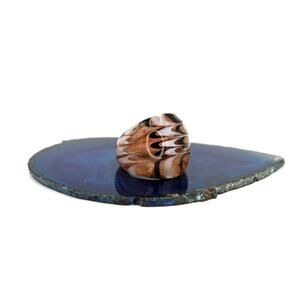 1970's Handblown Brown and White Swirl on Glitter Gold Glass Ring